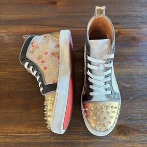 BARABAS | Spike Floral Shiny Design High-Top Luxury Sneakers Gold Size 7